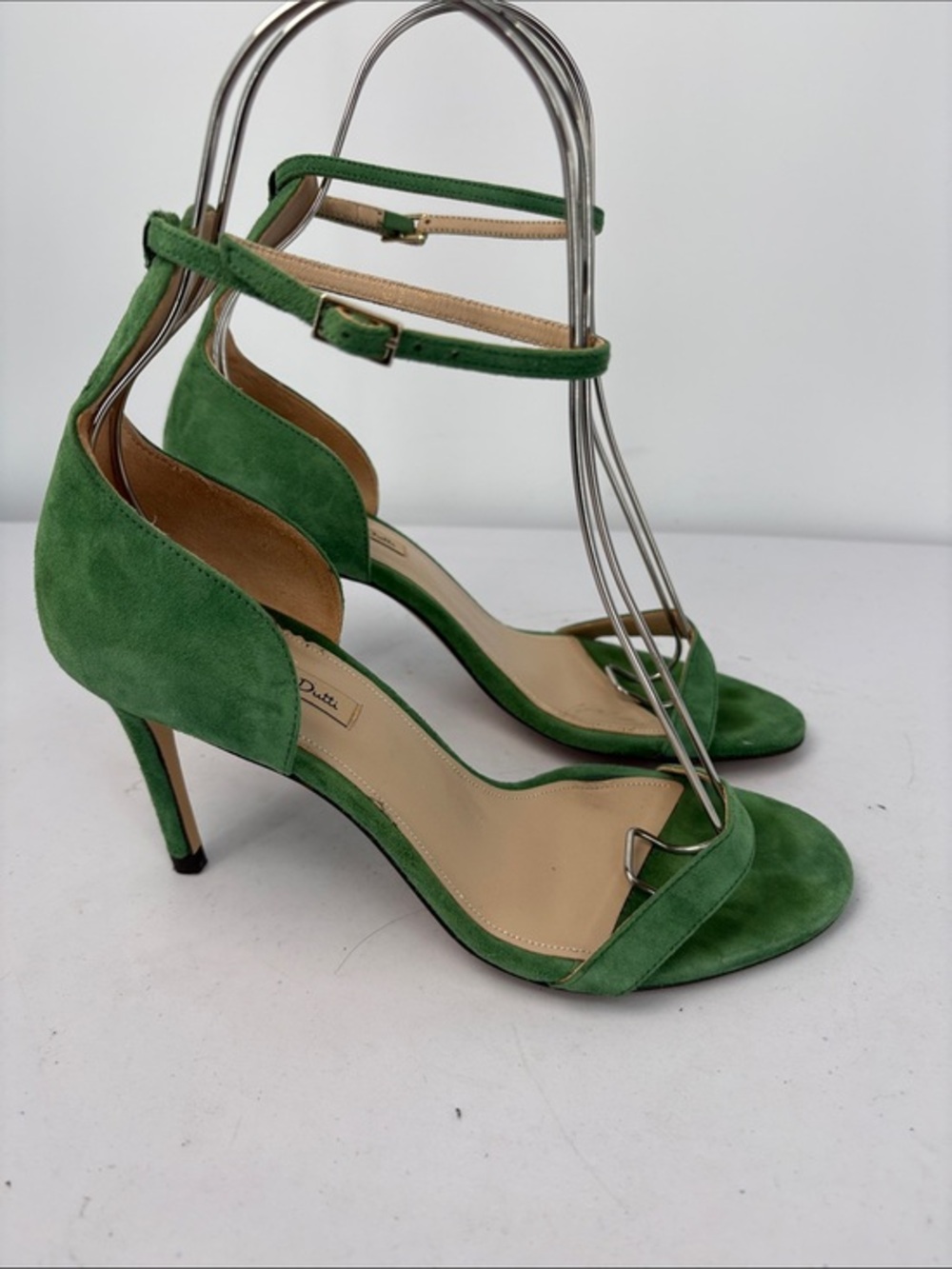 🥡 Massimo Dutti Green Suede Ankle Strap Stiletto Heels